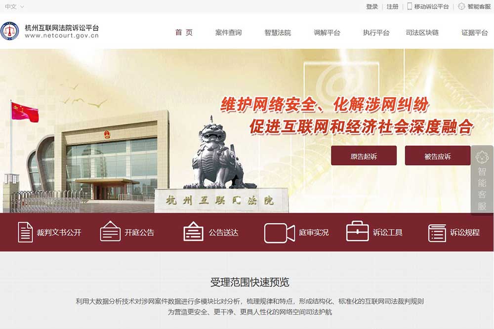 杭州インターネット法院 website