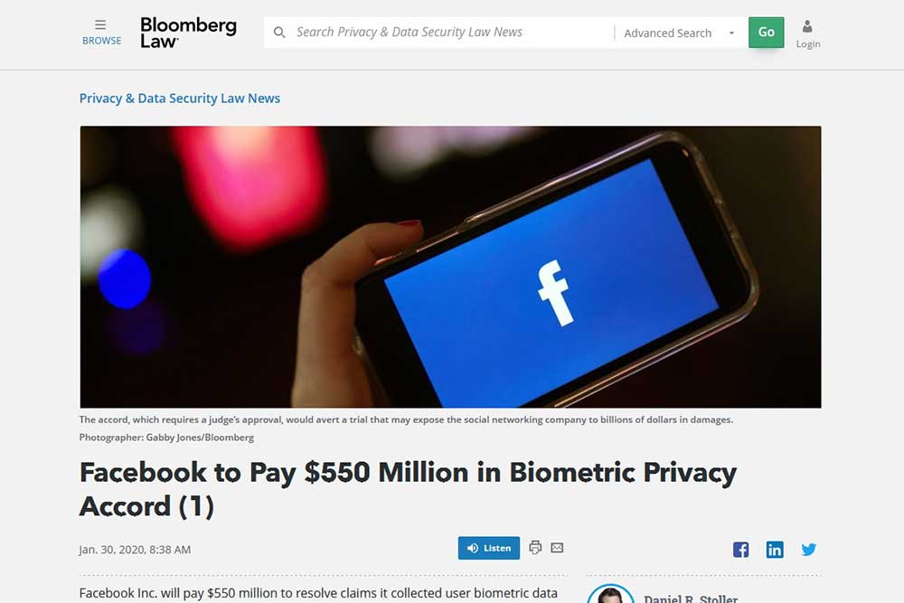 bloomberglaw フェイスブック5億５０００万ドル和解