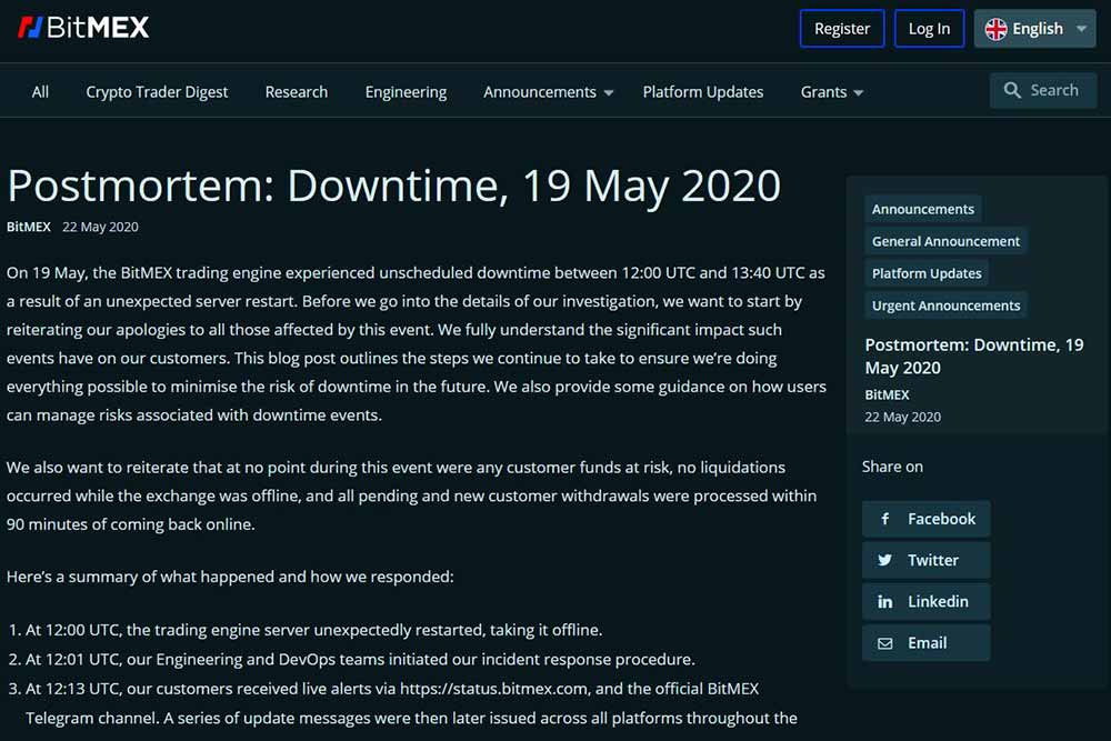 BitMEX blog 2020年5月19日 システムトラブル