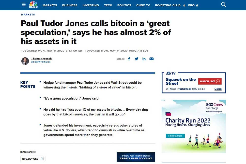 CNBC　Paul Tudor Jones　ビットコイン保有