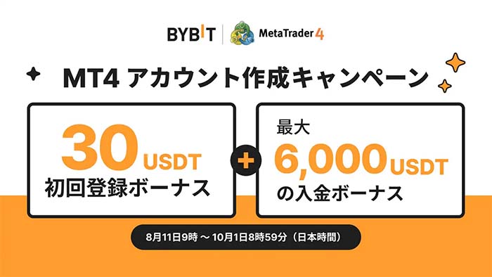Bybit「MT4新規登録キャンペーン」で最大6,030 USDTボーナス獲得チャンス!!